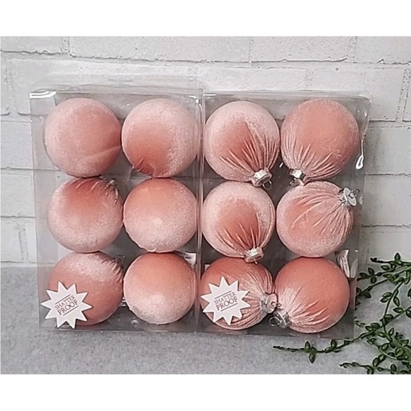 Set of 12 Velvet Pink Holiday Ornaments - Picture 2 of 5
